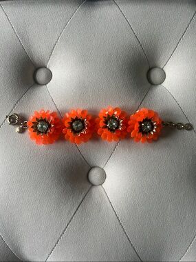 JCrew Bright Orange Floral Statement Bracelet - Women Jewelry